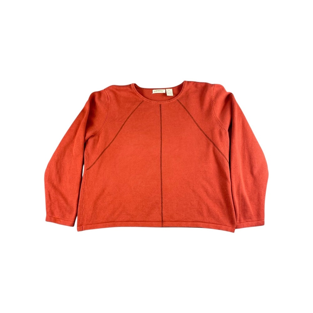 ORVIS Cotton Cashmere Blend Sweater Coral Orange Long‎ Sleeve Crew Neck XL